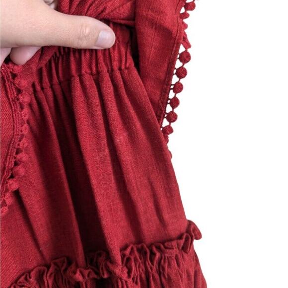 MISA Los Angeles Ruffled Rust Red Linen Mini Dress, Women's Size Small - Picture 8 of 8